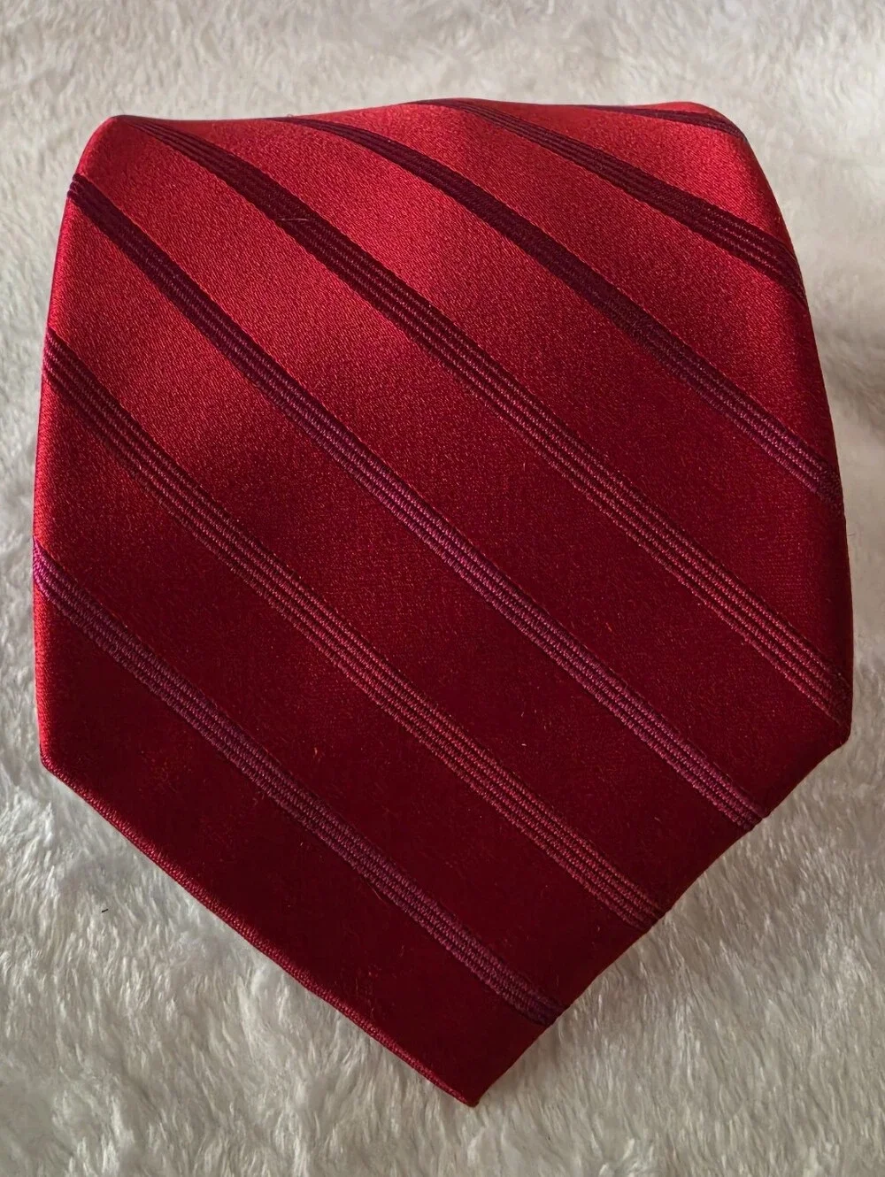 Jones New York Necktie Red Diagonal Stripe Men's Silk Tie